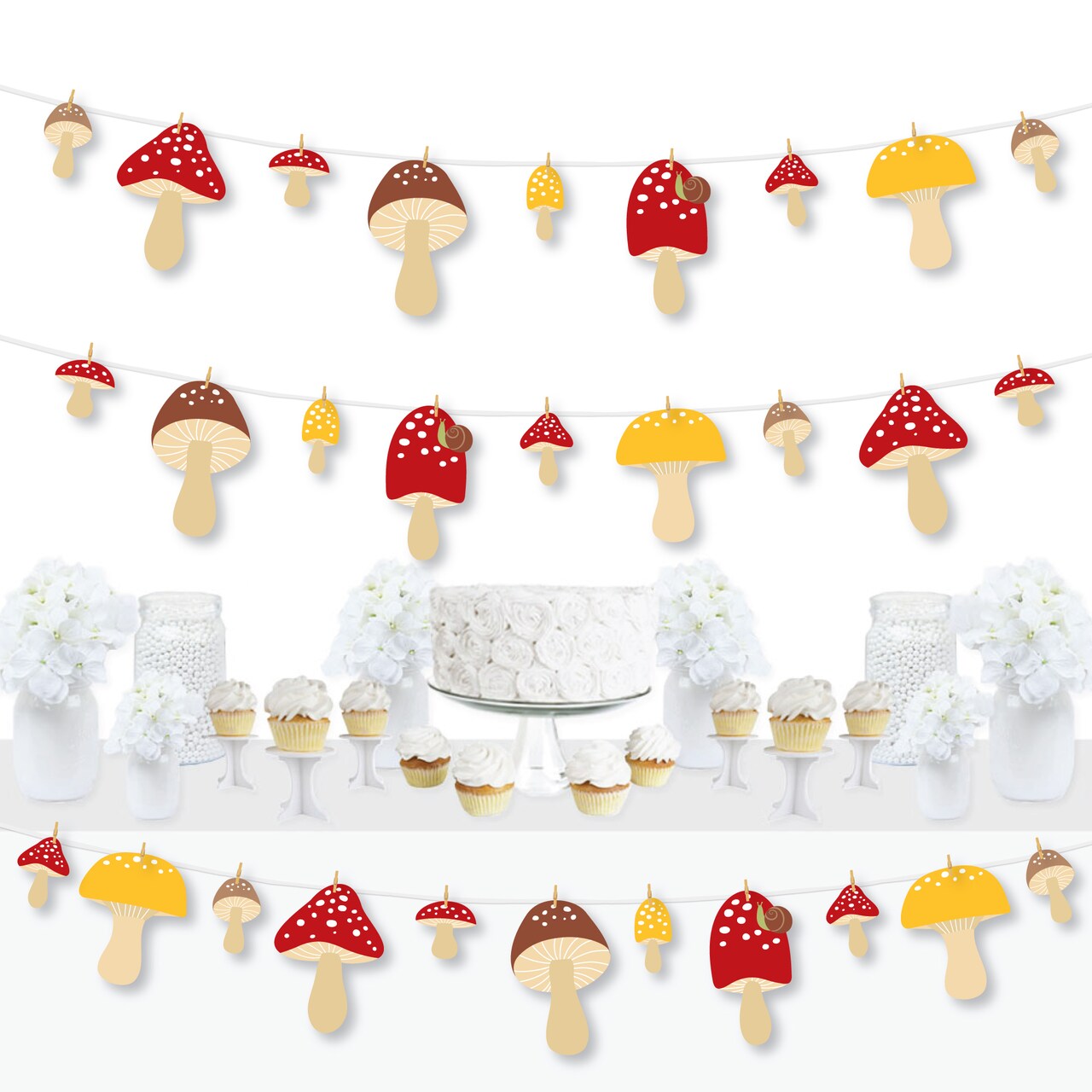Big Dot of Happiness Wild Mushrooms - Red Toadstool Party DIY Decorations - Clothespin Garland Banner - 44 Pieces